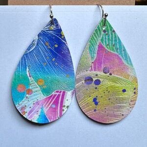 Teardrop earrings watercolor handmade vinyl